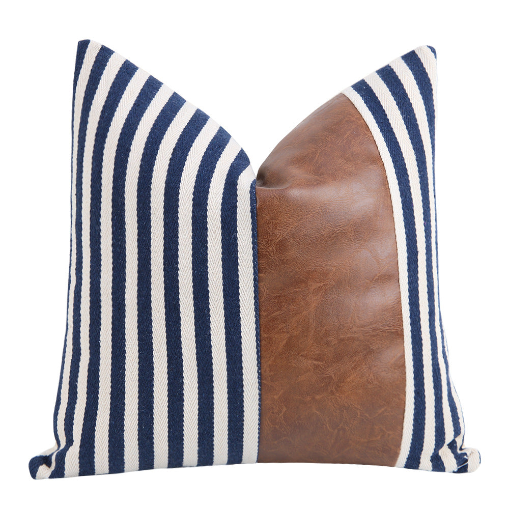 Nordic Style PU Leather Thick Stripe Sofa Pillow Cover