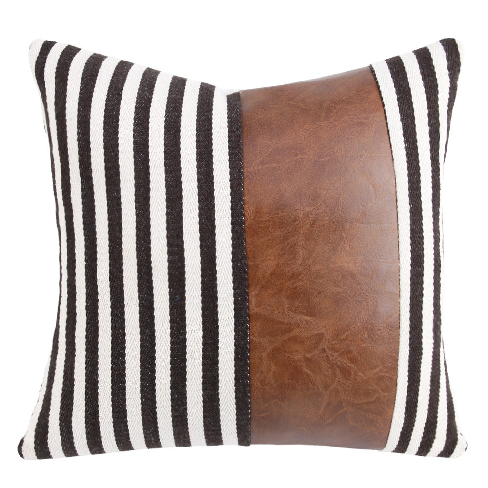 Nordic Style PU Leather Thick Stripe Sofa Pillow Cover