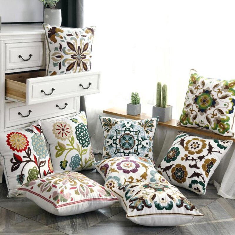Cotton Embroidered Pillow Cover for American Style Decor