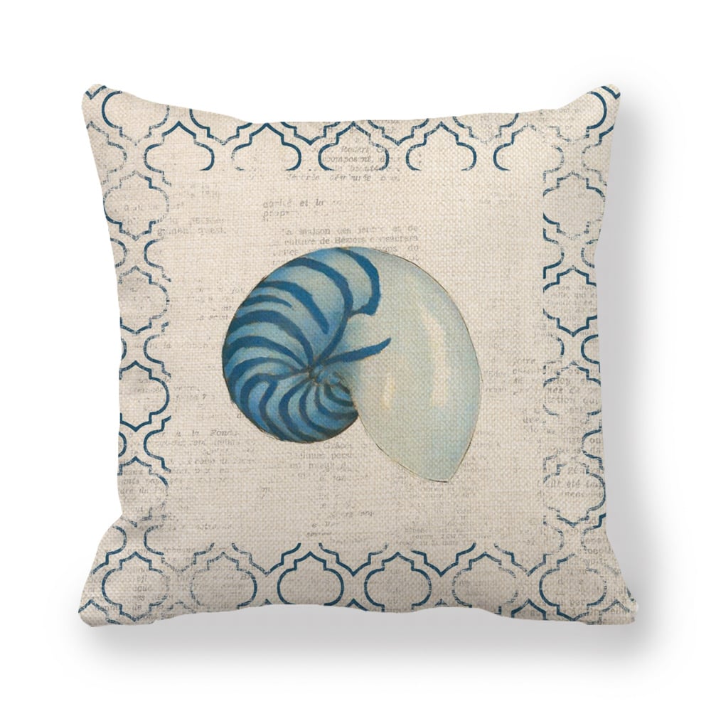 Blue Wind Sea Life Linen Pillowcase Cover