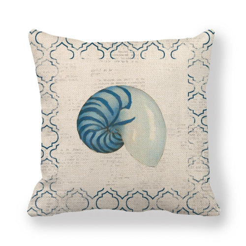 Blue Wind Sea Life Linen Pillowcase Cover