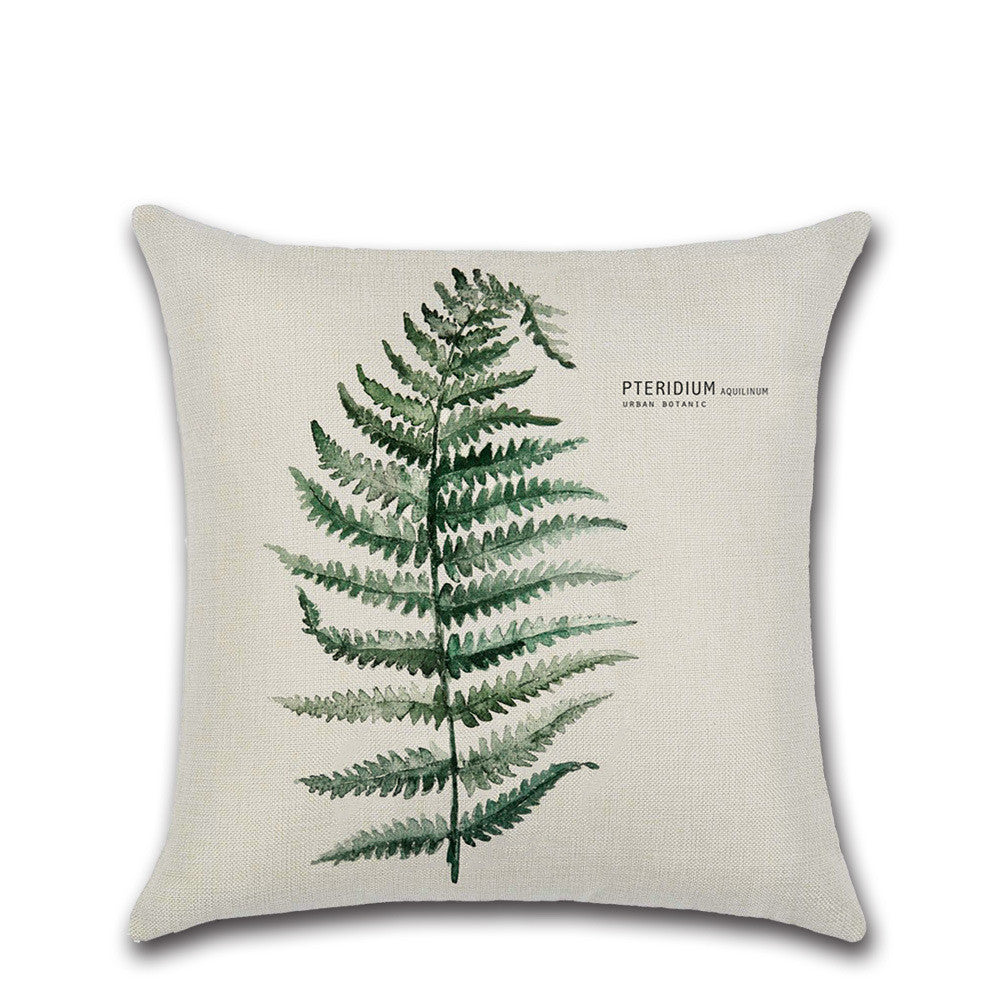 Fresh Green Leaf Linen Cushion Cover for Home Decor