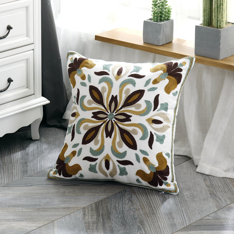Cotton Embroidered Pillow Cover for American Style Decor