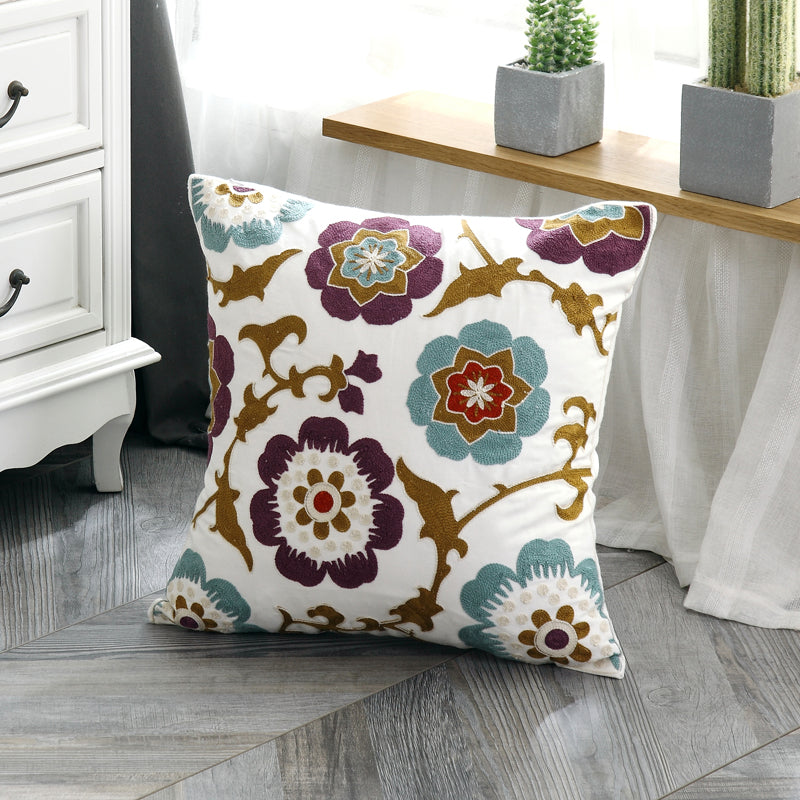 Cotton Embroidered Pillow Cover for American Style Decor
