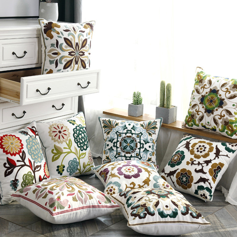 Cotton Embroidered Pillow Cover for American Style Decor