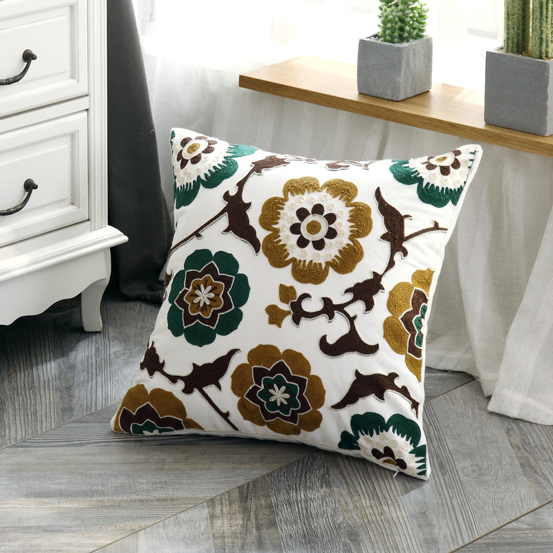 Cotton Embroidered Pillow Cover for American Style Decor