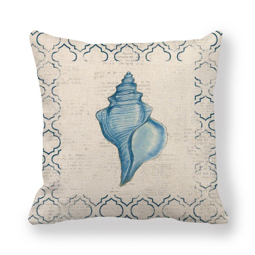 Blue Wind Sea Life Linen Pillowcase Cover