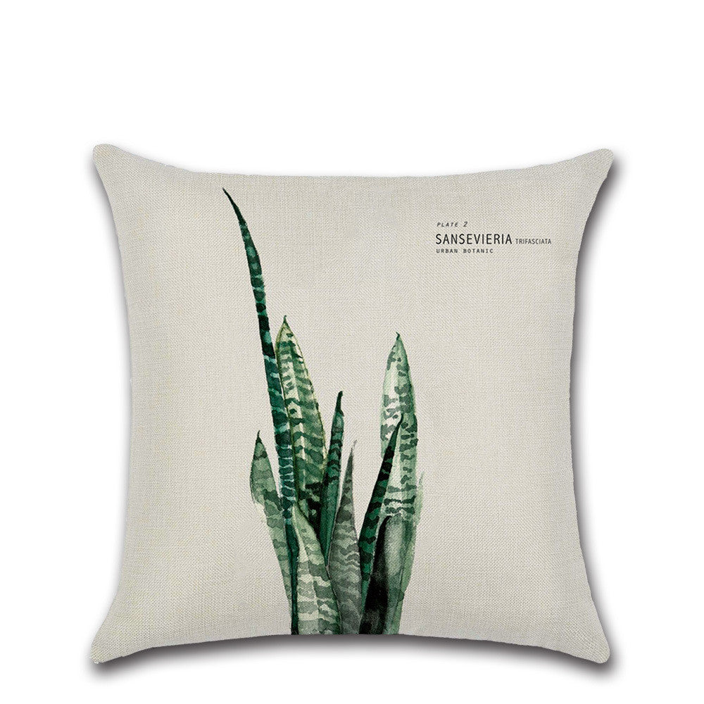 Fresh Green Leaf Linen Cushion Cover for Home Decor