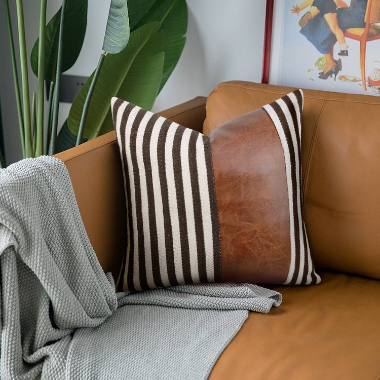 Nordic Style PU Leather Thick Stripe Sofa Pillow Cover