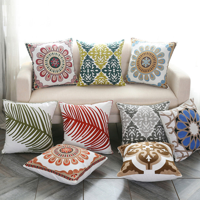 Cotton Embroidered Pillow Cover for American Style Decor