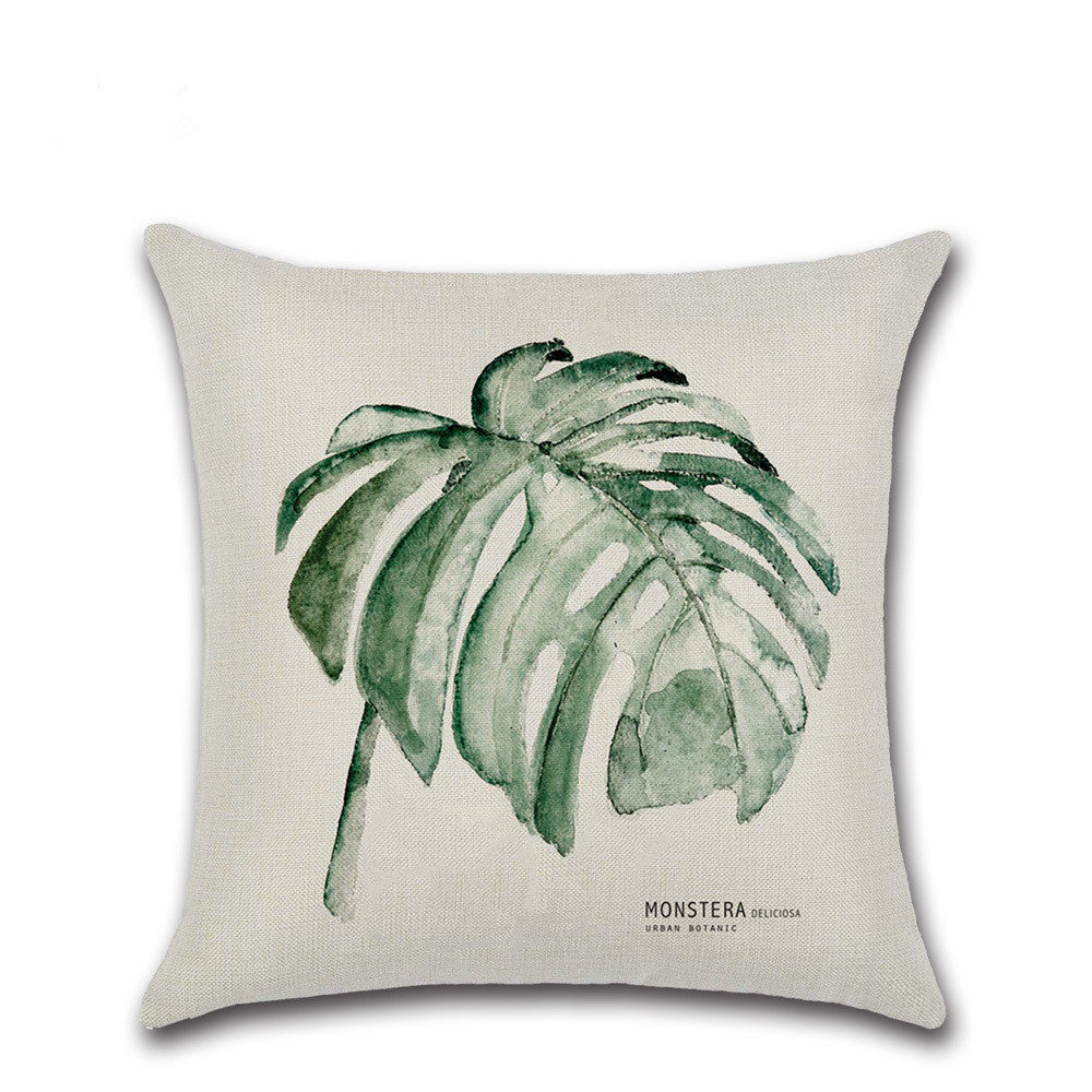 Fresh Green Leaf Linen Cushion Cover for Home Decor