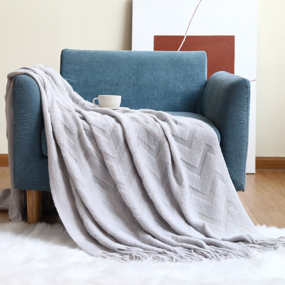 Geometric Knit Throw Blanket for Office and Naps