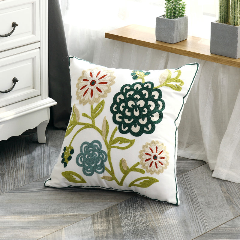 Cotton Embroidered Pillow Cover for American Style Decor
