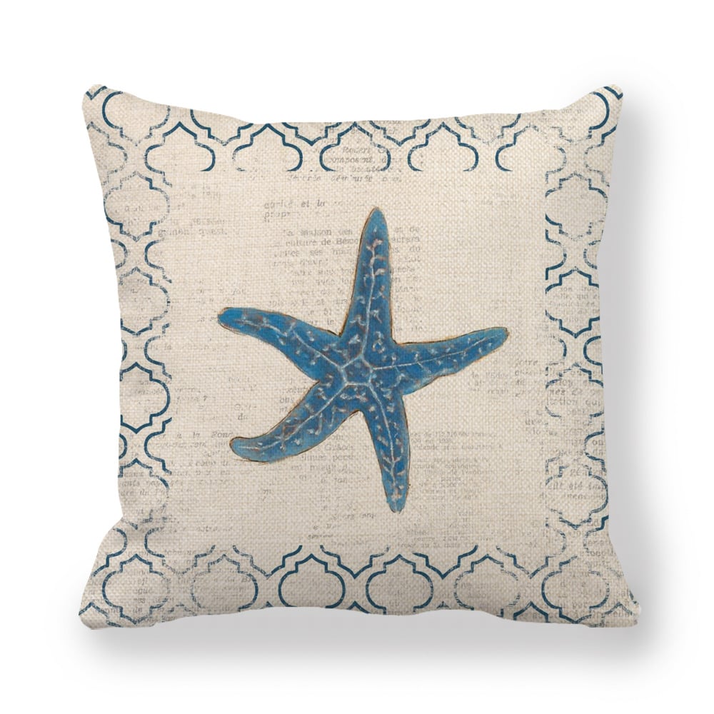 Blue Wind Sea Life Linen Pillowcase Cover