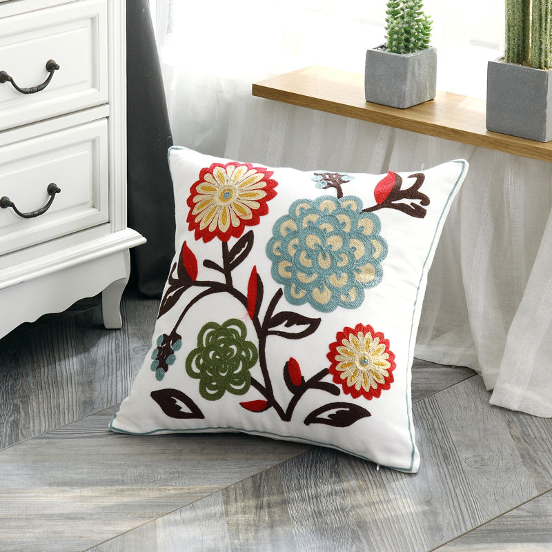 Cotton Embroidered Pillow Cover for American Style Decor