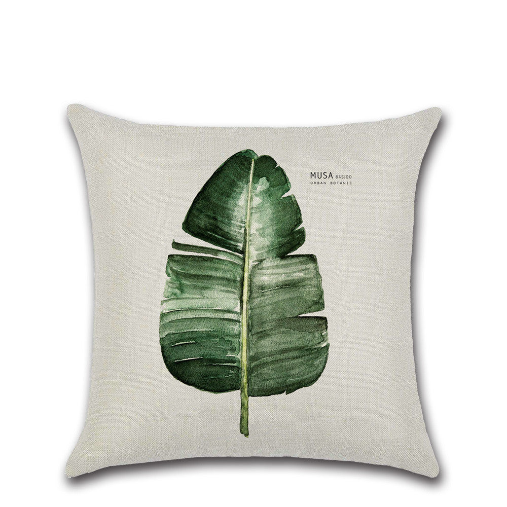 Fresh Green Leaf Linen Cushion Cover for Home Decor