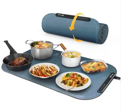 Portable Warming Tray - Navy Blue with food